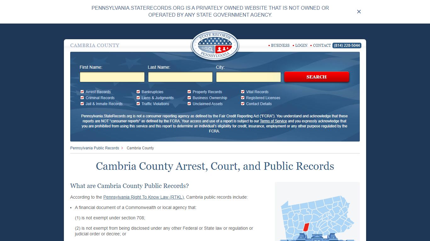 Cambria County Arrest, Court, and Public Records