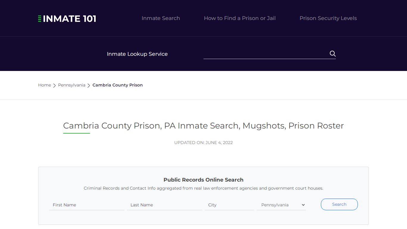 Cambria County Prison, PA Inmate Search, Mugshots, Prison ...
