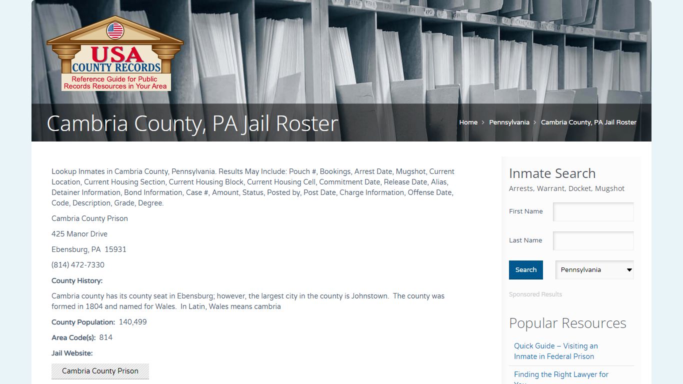 Cambria County, PA Jail Roster | Name Search